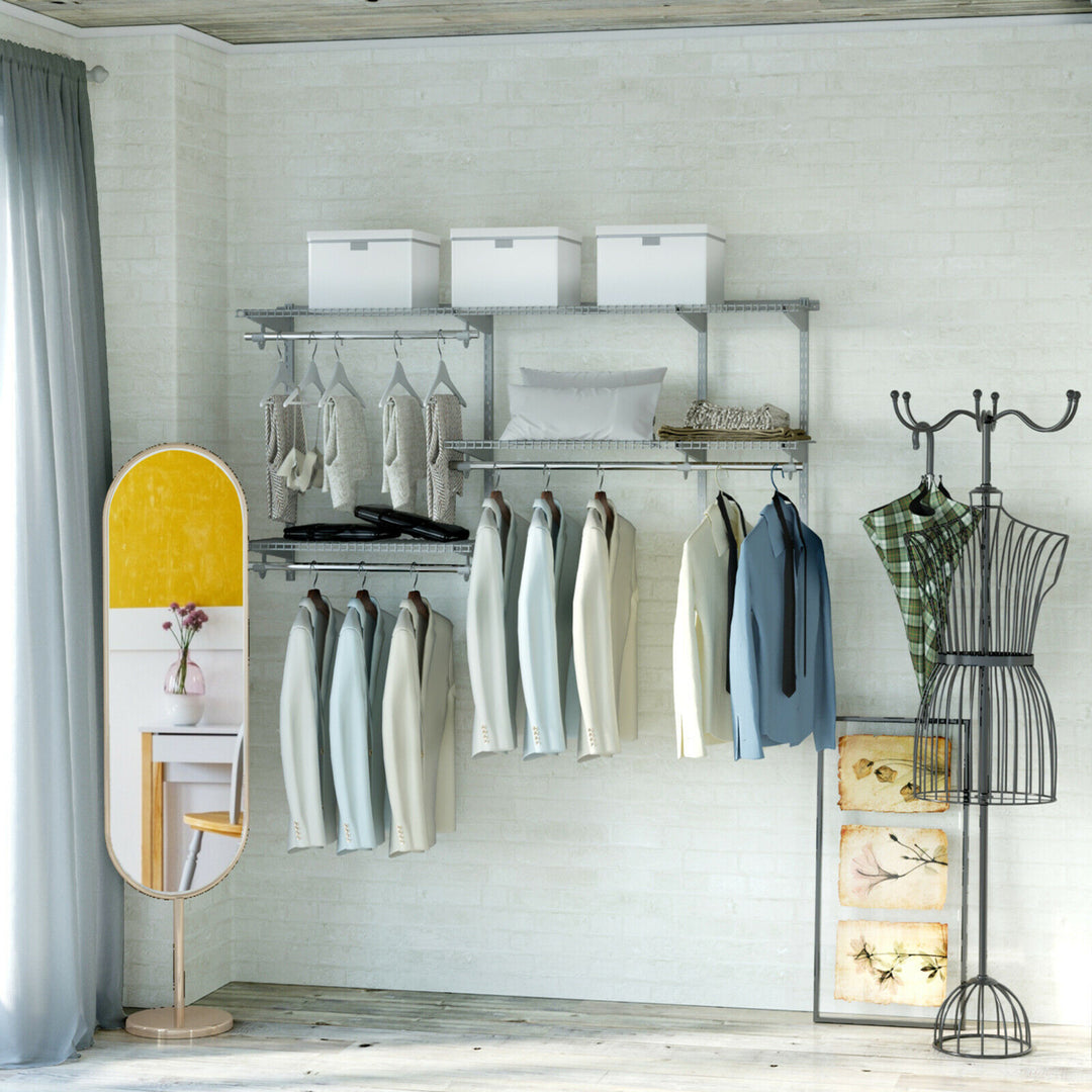 Custom Closet Organizer Kit 3 to 5 FT Wall-mounted Closet System w/Hang Rod Grey Image 3