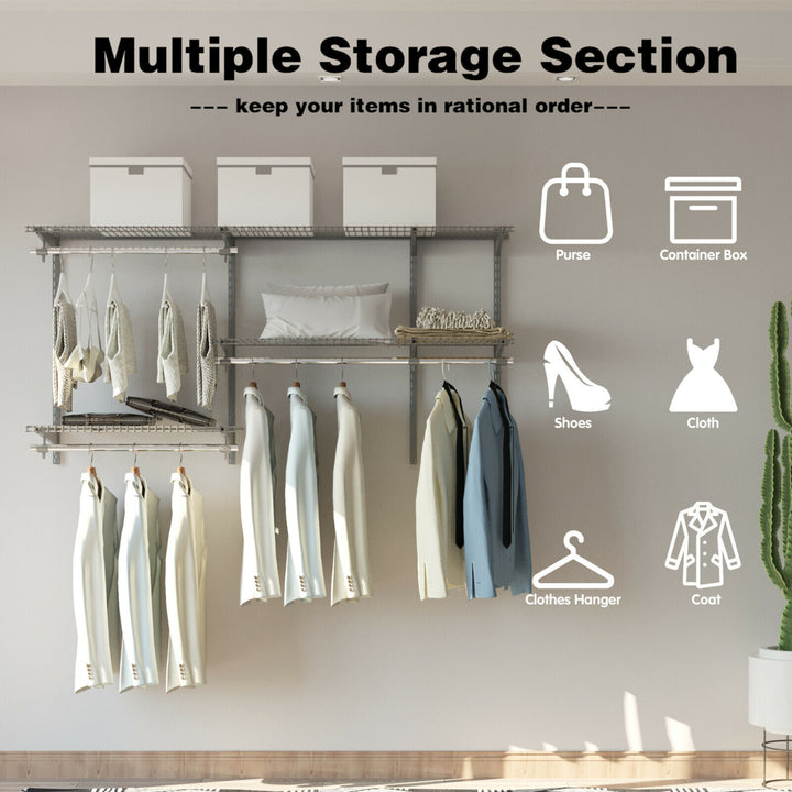 Custom Closet Organizer Kit 3 to 5 FT Wall-mounted Closet System w/Hang Rod Grey Image 4