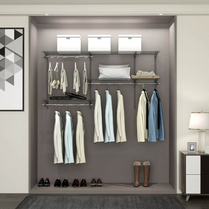 Custom Closet Organizer Kit 3 to 5 FT Wall-mounted Closet System w/Hang Rod Grey Image 5