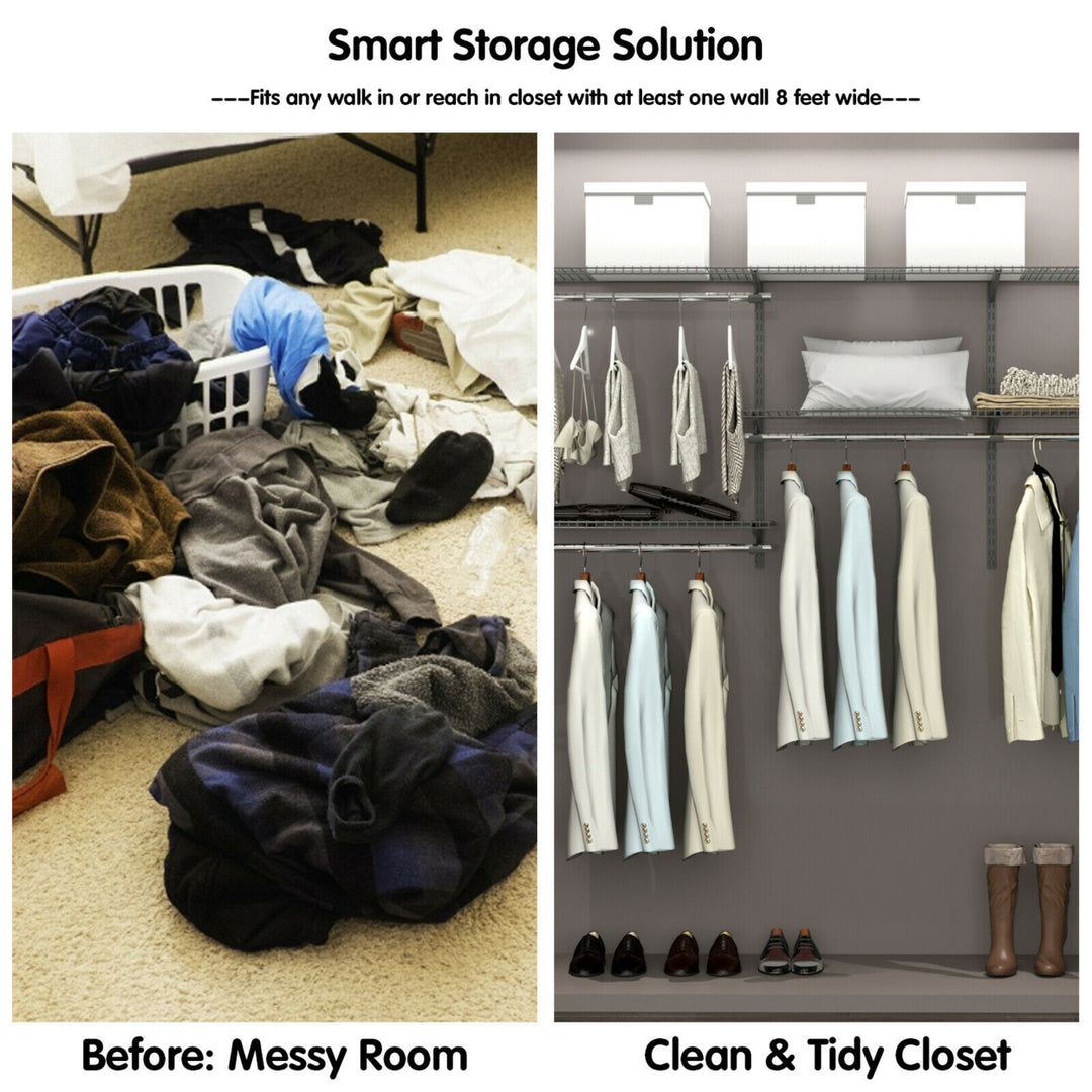 Custom Closet Organizer Kit 3 to 5 FT Wall-mounted Closet System w/Hang Rod Grey Image 7