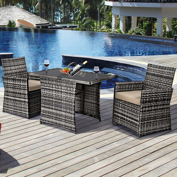 3PCS Outdoor Patio Rattan Wicker Furniture Set Armrest Sofa Cushion Mix Gary Image 1