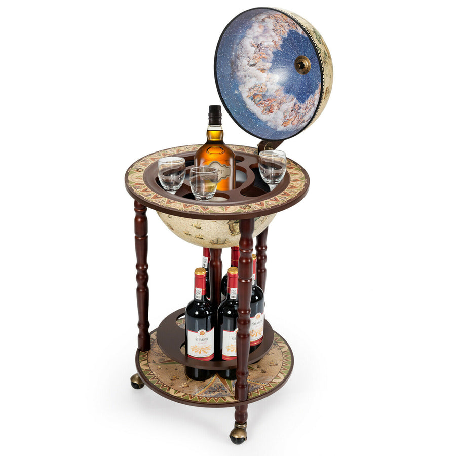 17 Wood Globe Wine Bar Stand 16th Century Italian Rack Liquor Bottle Shelf Cart Image 1