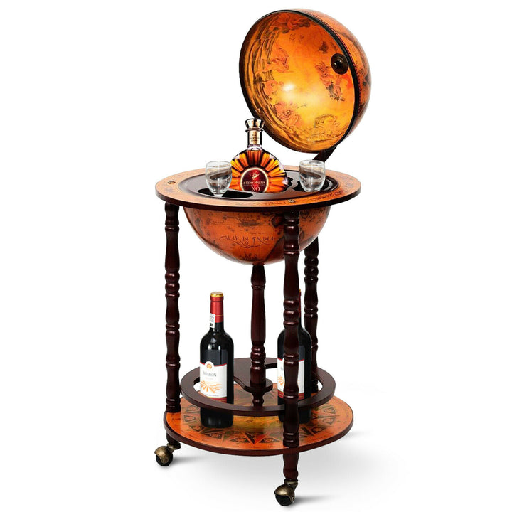 Wood Globe Wine Bar Stand 16th Century Italian Rack Liquor Bottle Shelf Image 1