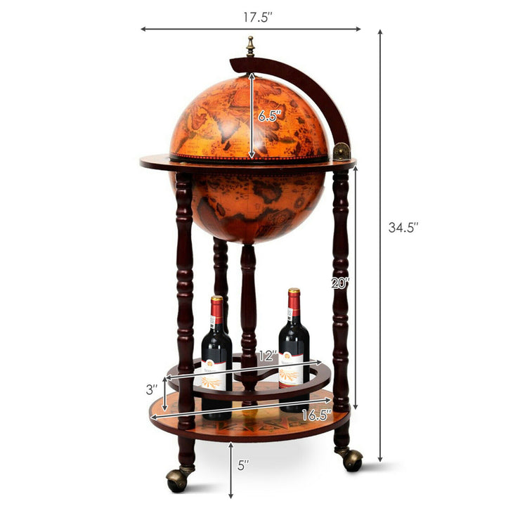 Wood Globe Wine Bar Stand 16th Century Italian Rack Liquor Bottle Shelf Image 2