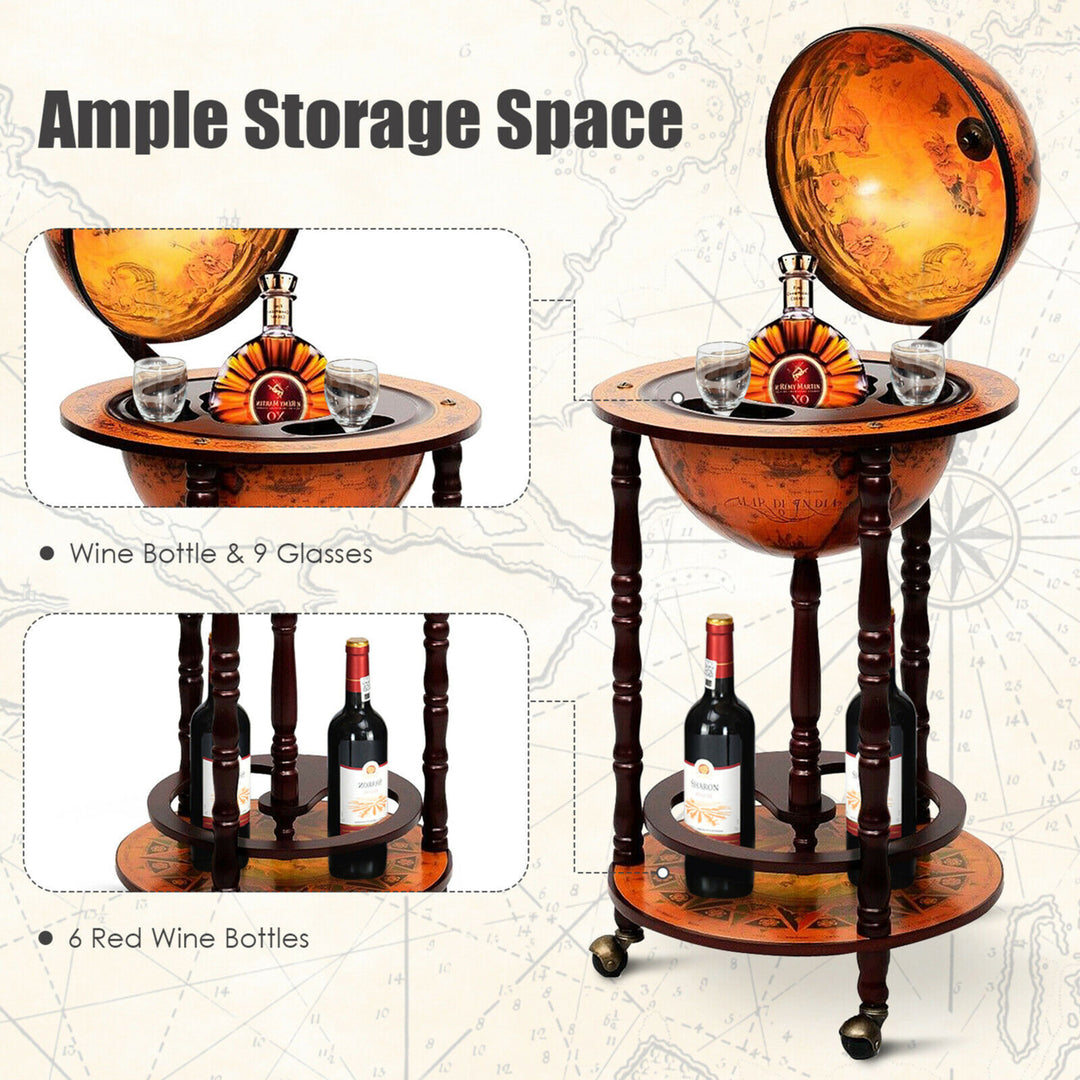 Wood Globe Wine Bar Stand 16th Century Italian Rack Liquor Bottle Shelf Image 5