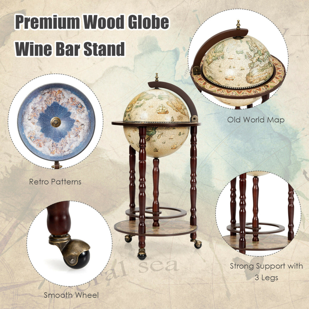 17 Wood Globe Wine Bar Stand 16th Century Italian Rack Liquor Bottle Shelf Cart Image 7