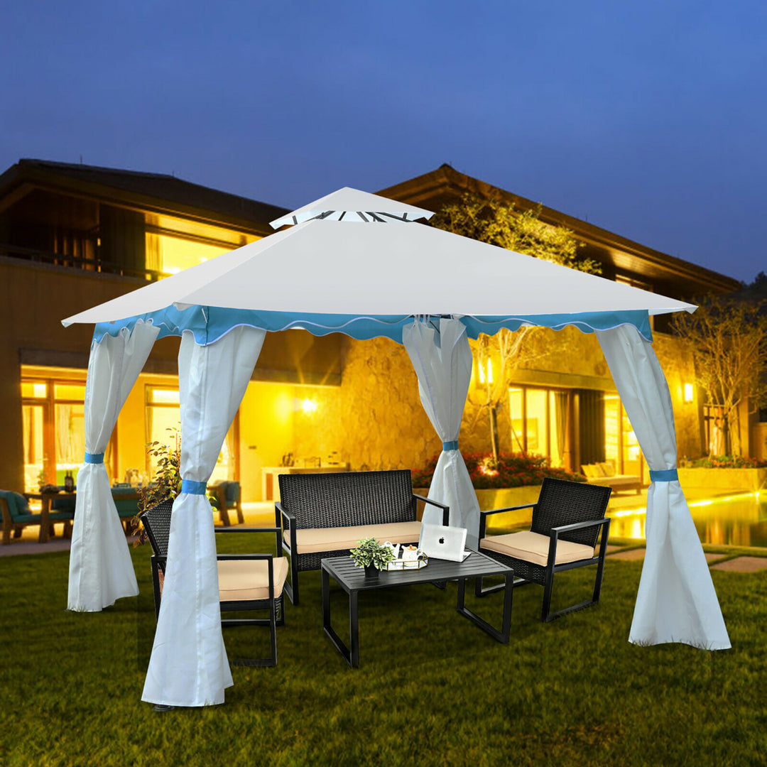 2 Tier 10x10 Patio Gazebo Canopy Tent Steel Frame Shelter Awning W/Side Walls Image 6