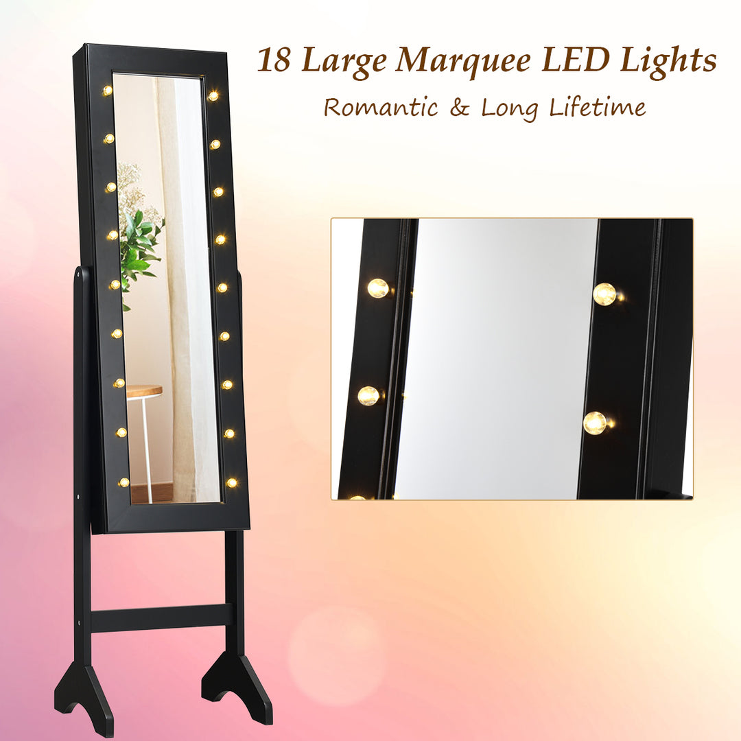 Mirrored Jewelry Cabinet Organizer w/18 LED lights Black Image 6