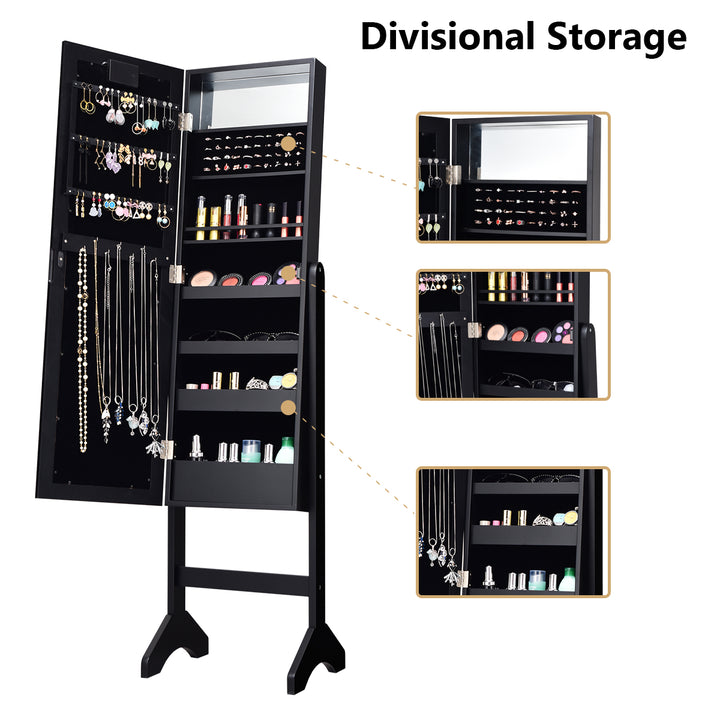 Mirrored Jewelry Cabinet Organizer w/18 LED lights Black Image 8