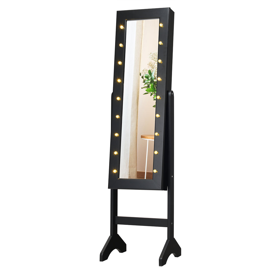 Mirrored Jewelry Cabinet Organizer w/18 LED lights Black Image 10