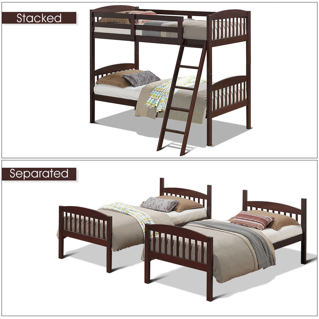 Wood Solid Hardwood Twin Bunk Beds Detachable Safety Rail Image 1