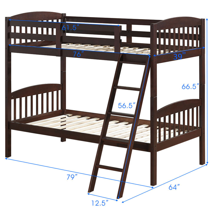 Wood Solid Hardwood Twin Bunk Beds Detachable Safety Rail Image 6