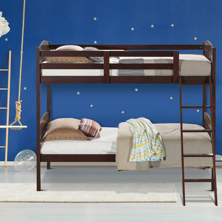 Wood Solid Hardwood Twin Bunk Beds Detachable Safety Rail Image 7