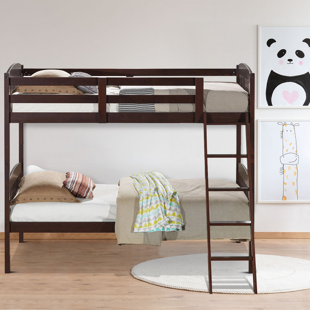 Wood Solid Hardwood Twin Bunk Beds Detachable Safety Rail Image 8