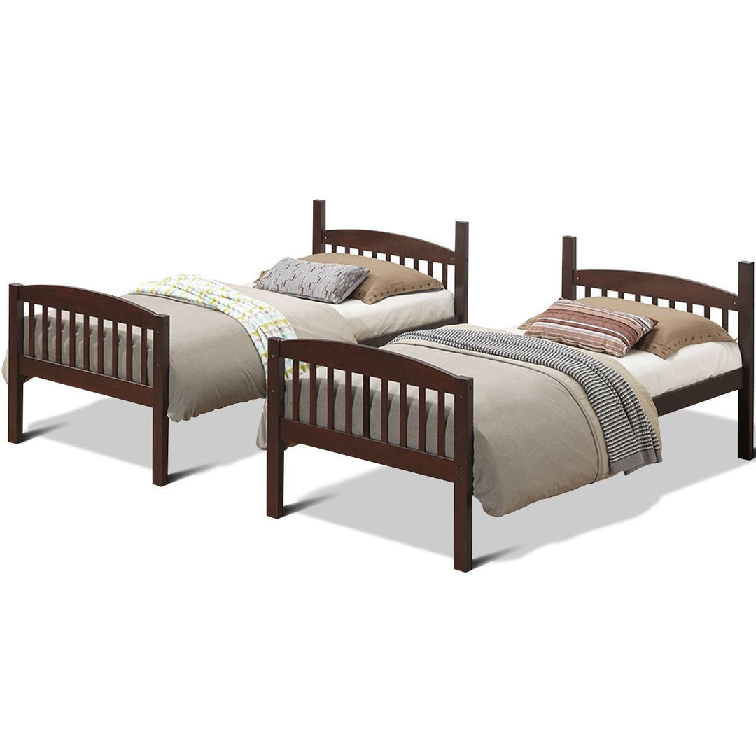 Wood Solid Hardwood Twin Bunk Beds Detachable Safety Rail Image 9