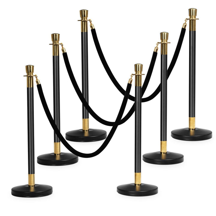 6Pcs Stanchion Posts Queue Pole Retractable 3 Velvet Ropes Crowd Control Barrier Image 1