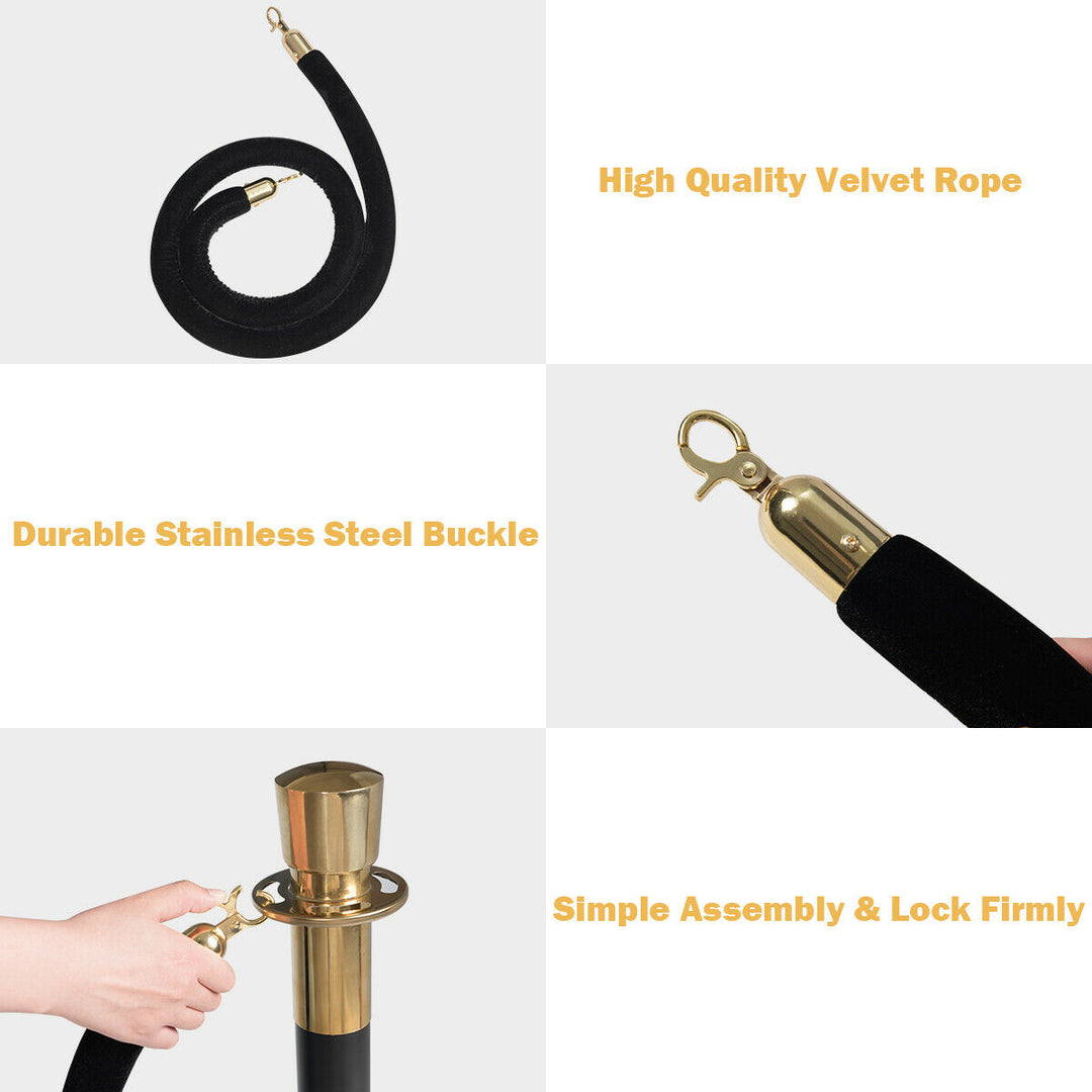 6Pcs Stanchion Posts Queue Pole Retractable 3 Velvet Ropes Crowd Control Barrier Image 9