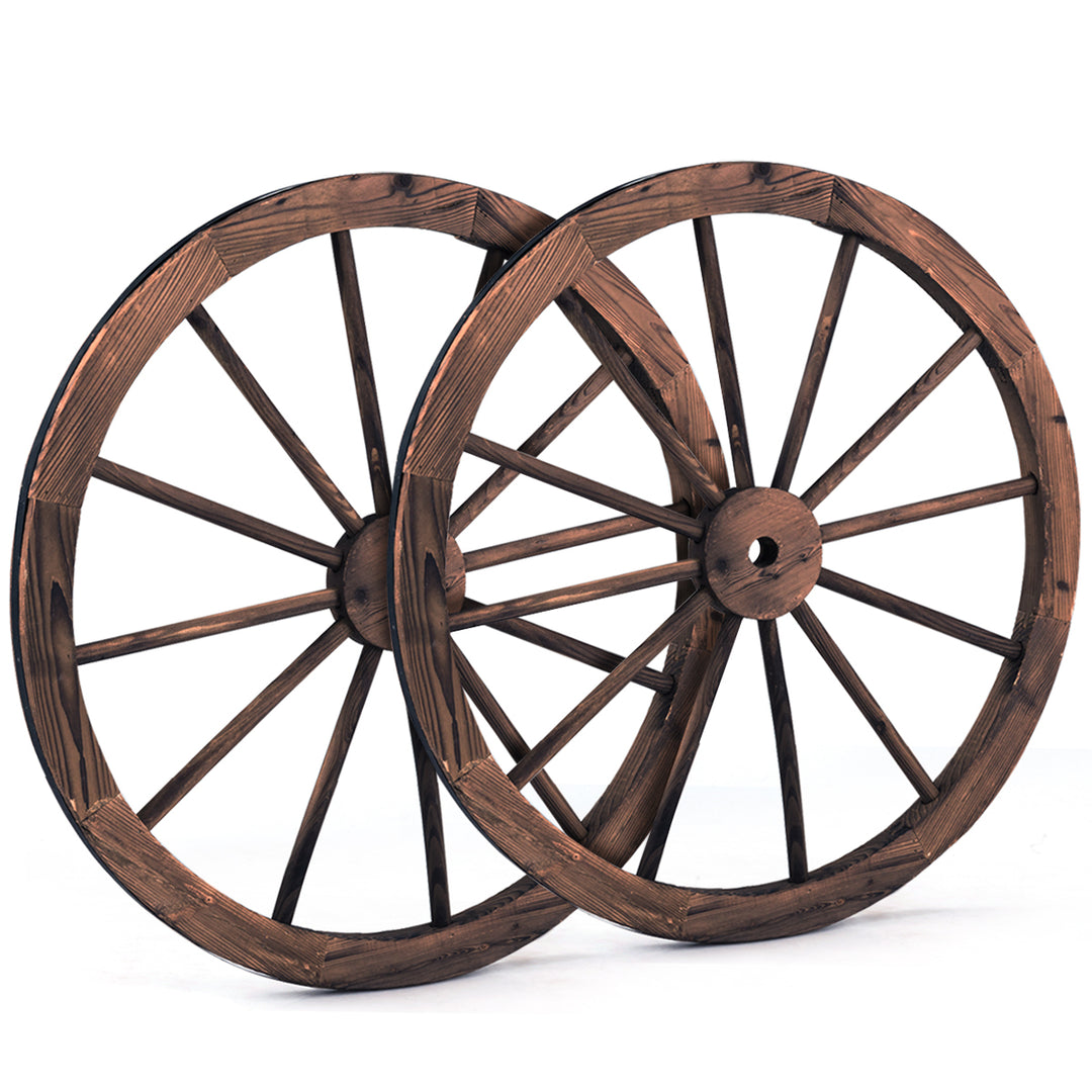 Set of 2 30 In Decorative Vintage Wood Garden Wagon Wheel w/Steel Rim Image 1