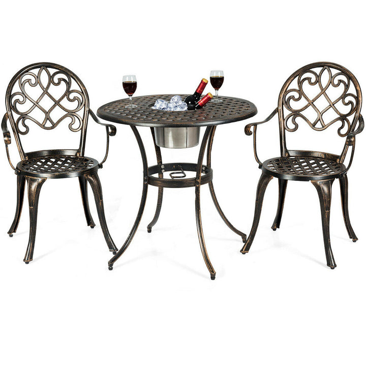 3PCS Patio Dining Set Aluminum Bistro Attached Removable Ice Bucket Image 1