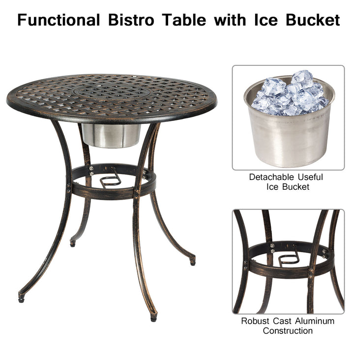 3PCS Patio Dining Set Aluminum Bistro Attached Removable Ice Bucket Image 6