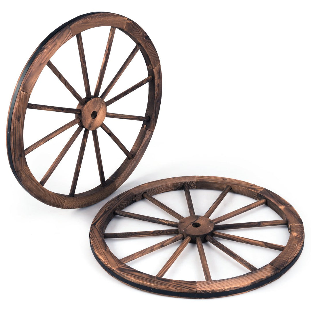 Set of 2 30 In Decorative Vintage Wood Garden Wagon Wheel w/Steel Rim Image 9