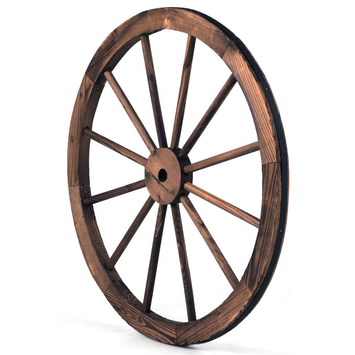 Set of 2 30 In Decorative Vintage Wood Garden Wagon Wheel w/Steel Rim Image 10