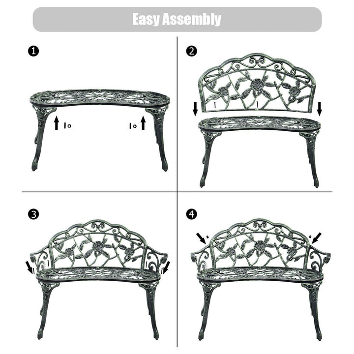 Patio Garden Bench Chair Style Porch Cast Aluminum Outdoor Rose Antique Green Image 8