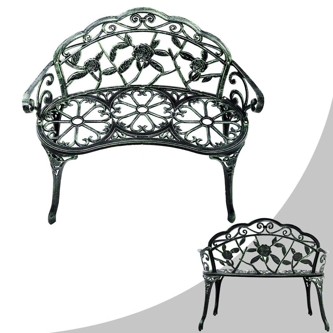 Patio Garden Bench Chair Style Porch Cast Aluminum Outdoor Rose Antique Green Image 10