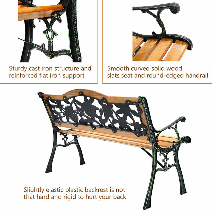 Patio Park Garden Bench Porch Path Chair Furniture Cast Iron Hardwood Image 9