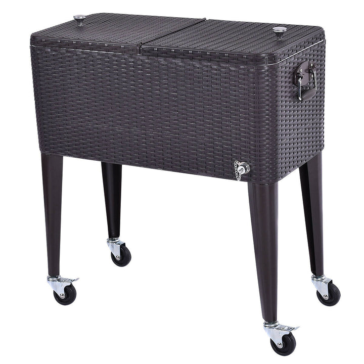 Outdoor Rattan 80QT Party Portable Rolling Cooler Cart Ice Beer Beverage Chest Image 9