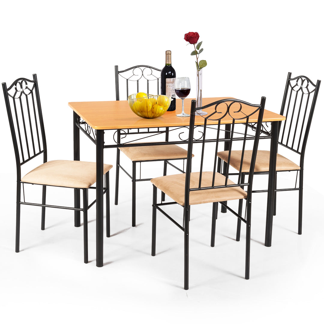 Costyway 5 PC Dining Set Wood Metal Table 30 and 4 Chairs Kitchen Breakfast Furniture Image 1