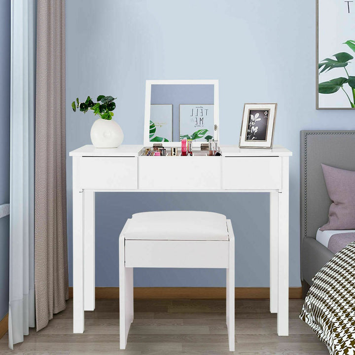 White Vanity Dressing Table Furniture Stool Storage Box Image 1