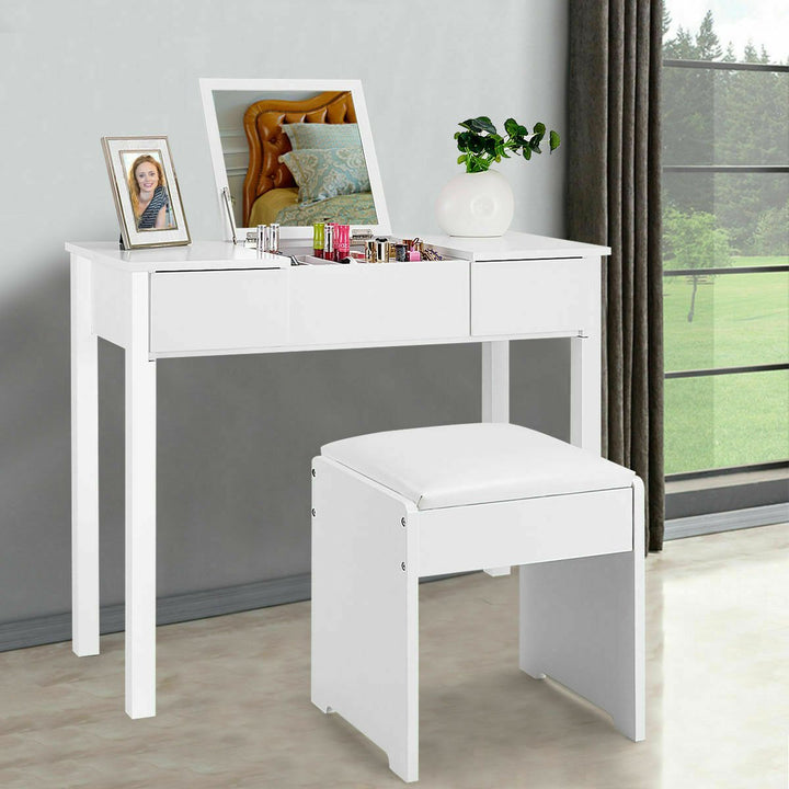 White Vanity Dressing Table Furniture Stool Storage Box Image 7