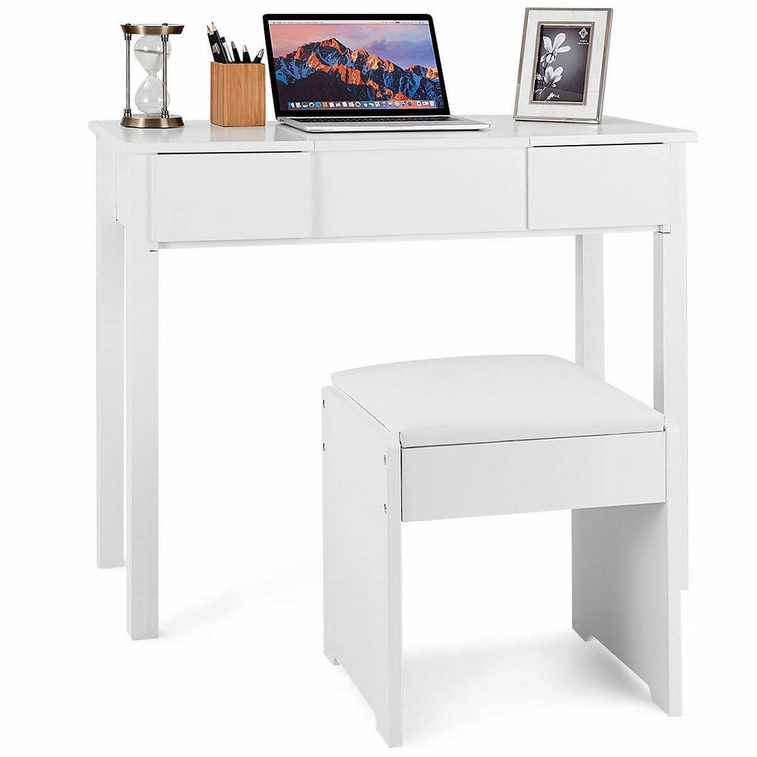 White Vanity Dressing Table Furniture Stool Storage Box Image 9