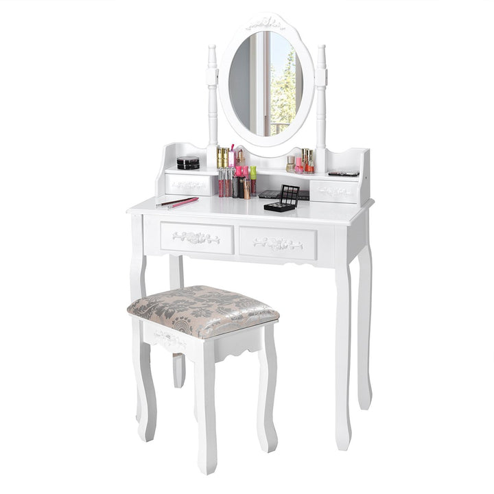 Vanity Wood Makeup Dressing Table Stool Jewelry Desk 4 White Image 10