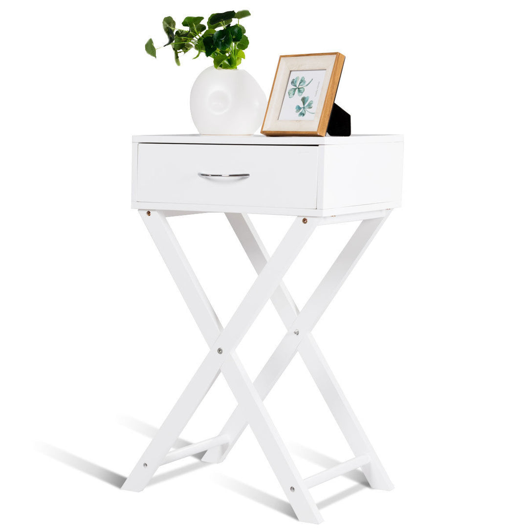 Nightstand X-Shape Drawer Accent side End Table Modern Home Furniture White Image 1