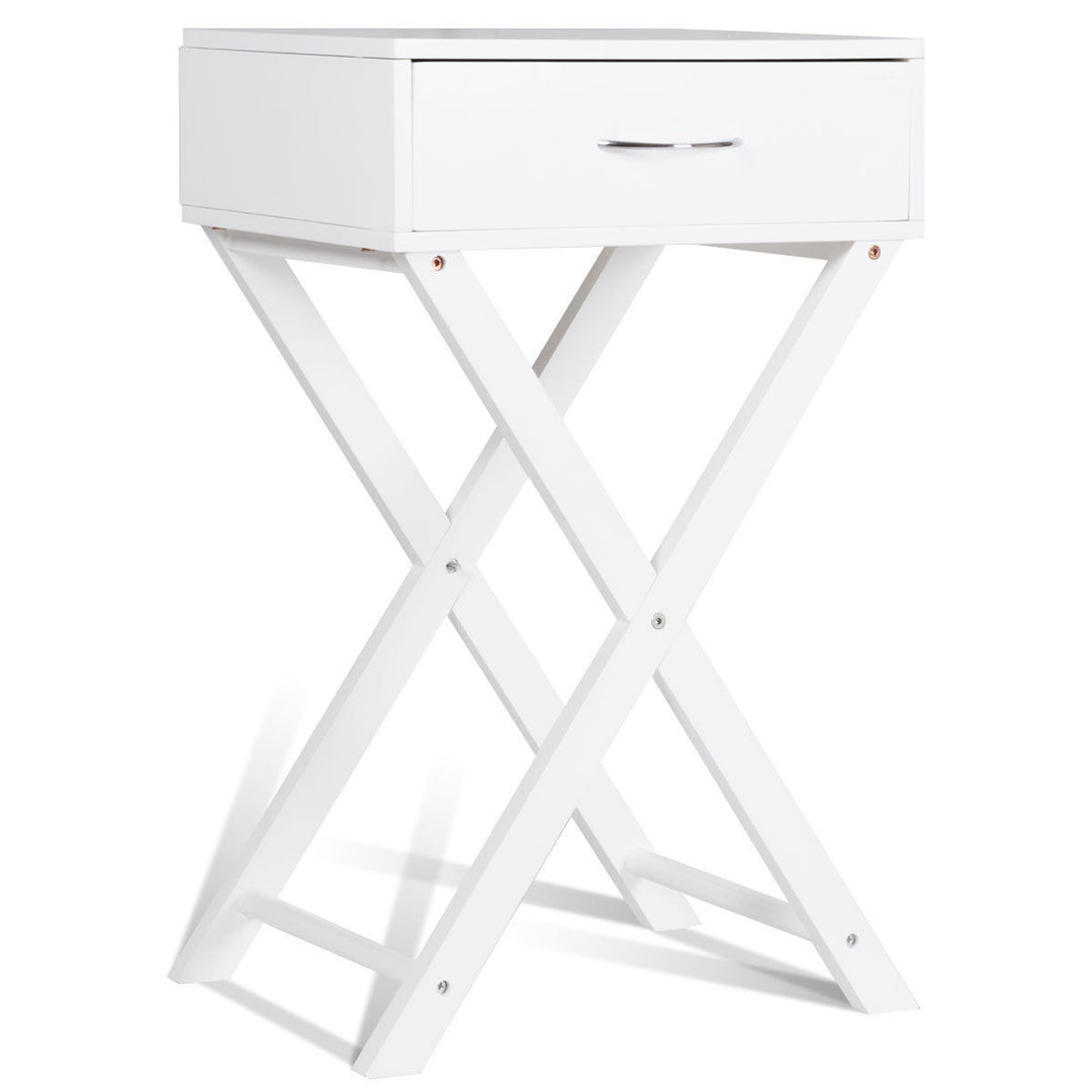 Nightstand X-Shape Drawer Accent side End Table Modern Home Furniture White Image 9