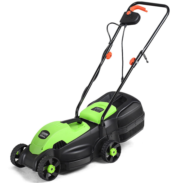 12 Amp 14-Inch Electric Push Lawn Corded Mower With Grass Bag Green Image 1