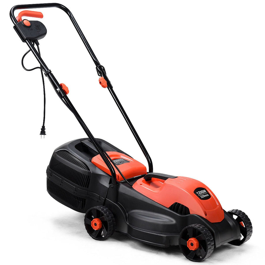 12 Amp 14-Inch Electric Push Lawn Corded Mower With Grass Bag Red Image 1