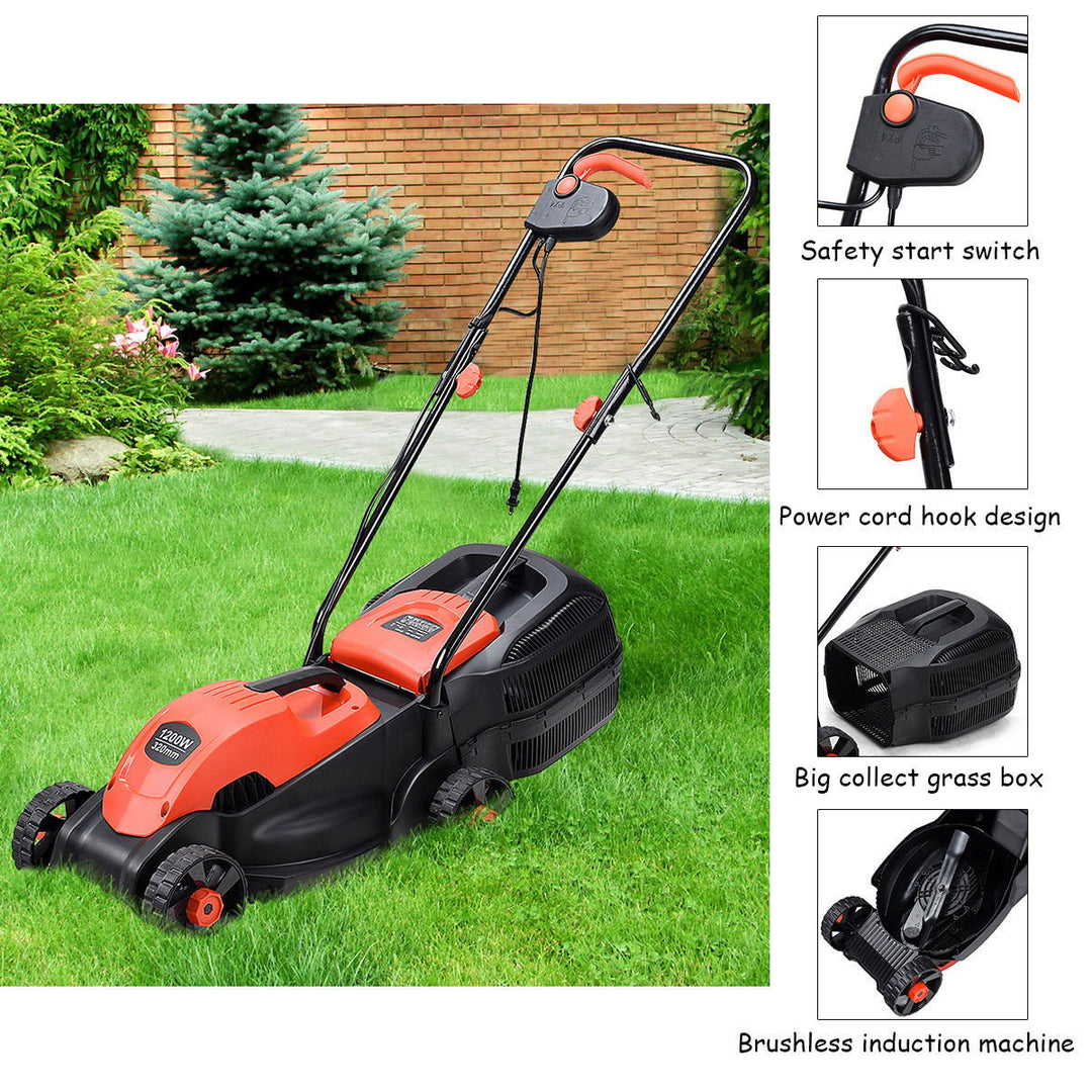 12 Amp 14-Inch Electric Push Lawn Corded Mower With Grass Bag Red Image 6