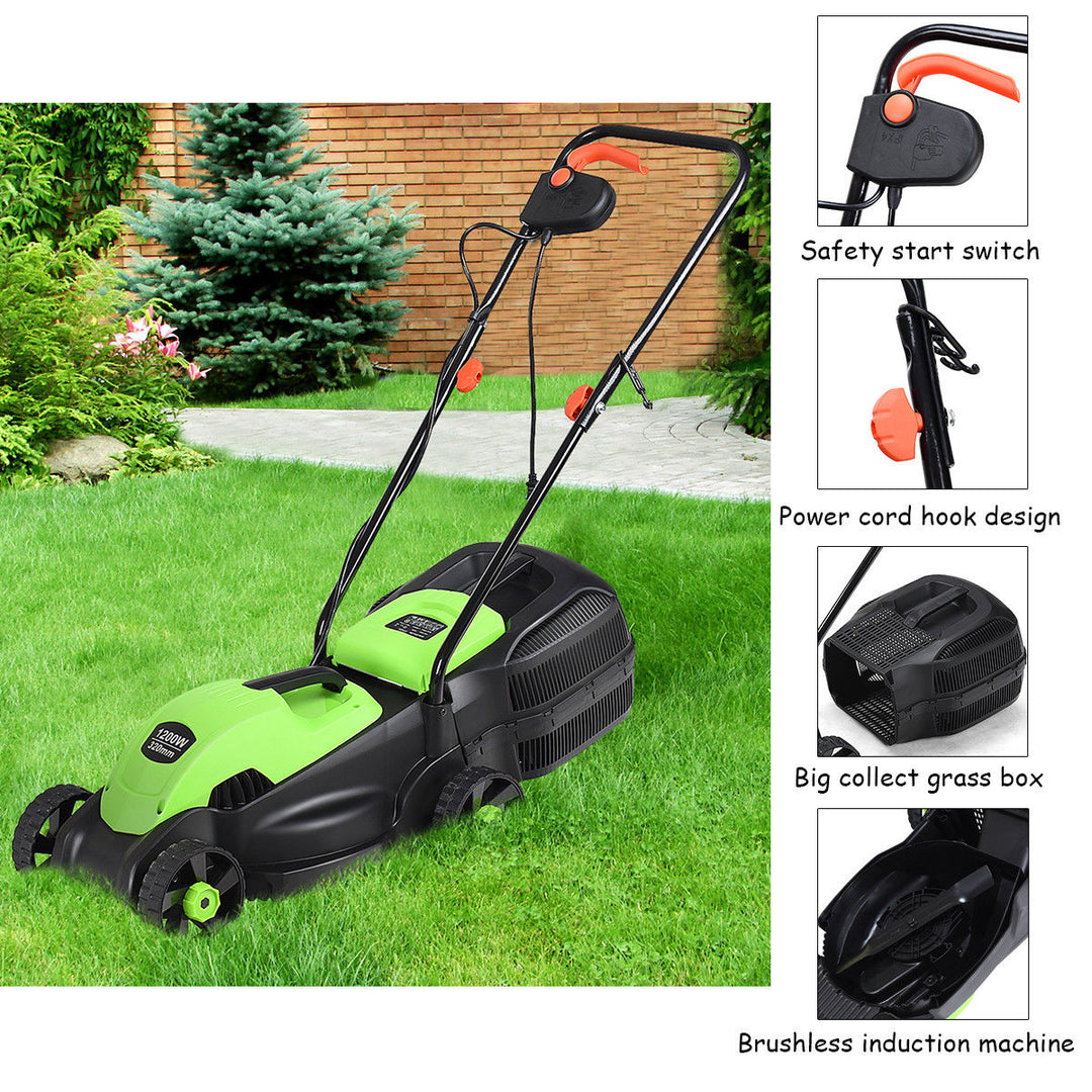 12 Amp 14-Inch Electric Push Lawn Corded Mower With Grass Bag Green Image 6