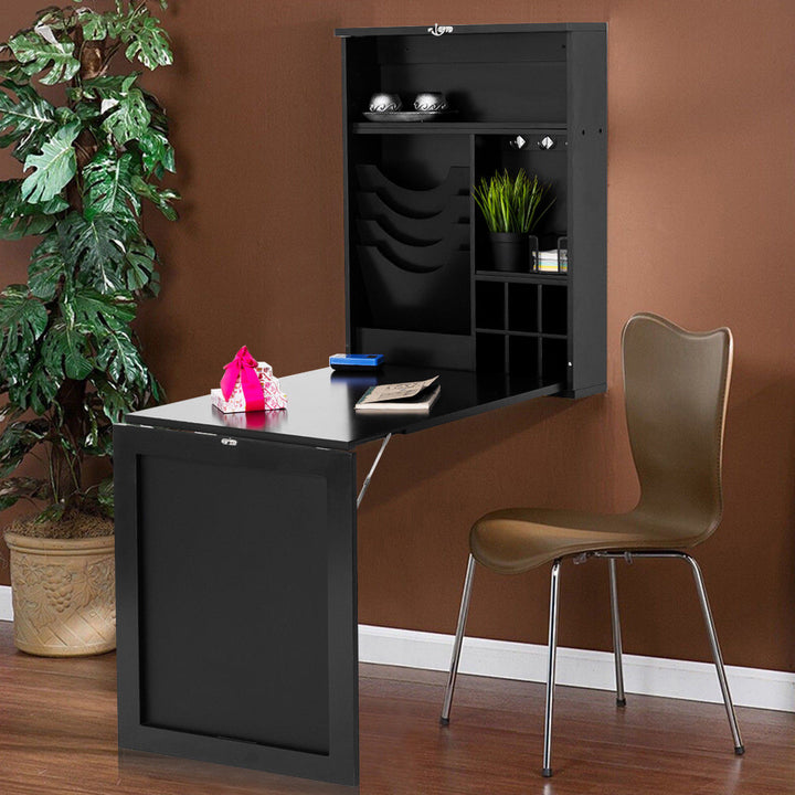 Wall Mounted Table Convertible Desk Fold Out Space Saver Chalkboard Black Image 1