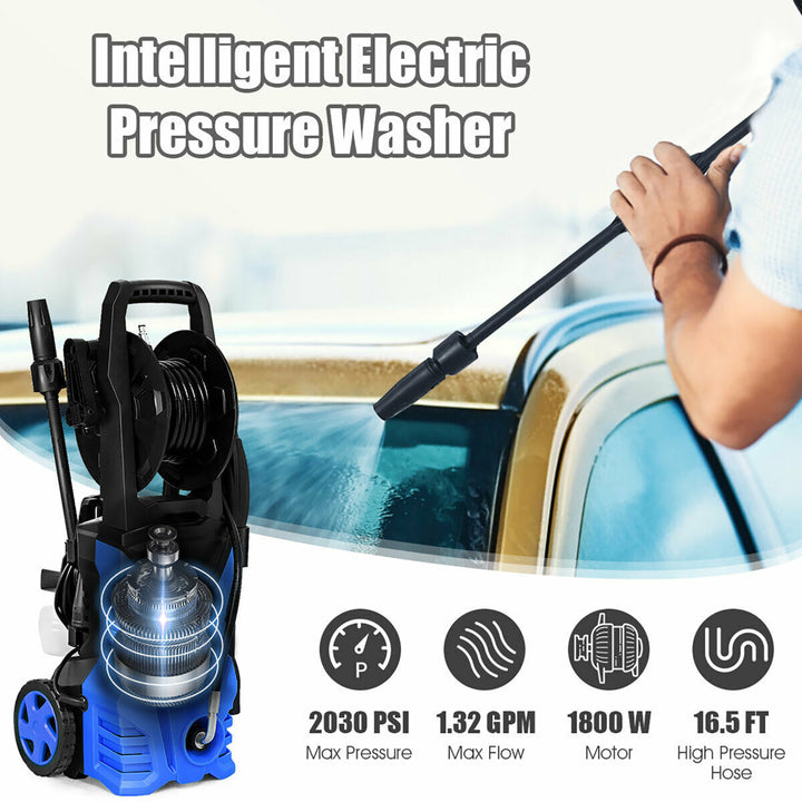 2030PSI Electric Pressure Washer Cleaner 1.7 GPM 1800W with Hose Reel Blue Image 8