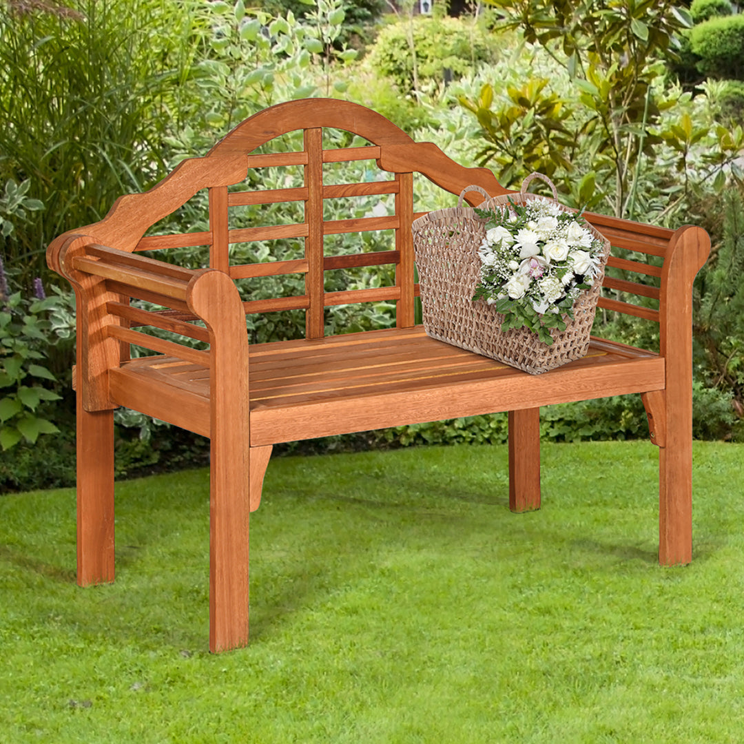 49 Outdoor Folding Bench Eucalyptus Wood Backrest Armrest Patio Garden Image 1