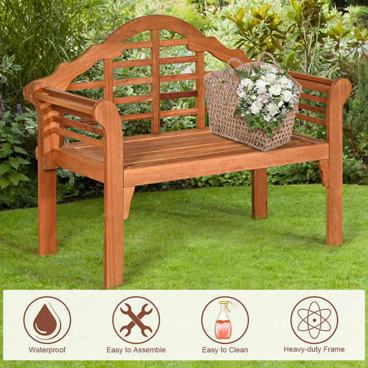 49 Outdoor Folding Bench Eucalyptus Wood Backrest Armrest Patio Garden Image 6