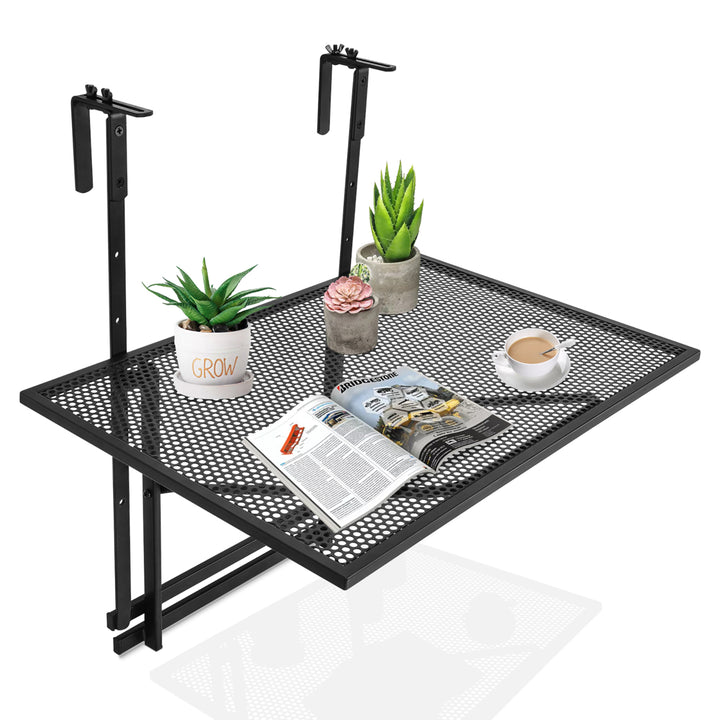 Folding Hanging Table Adjustable Balcony Railing Table Patio Deck Black Image 1