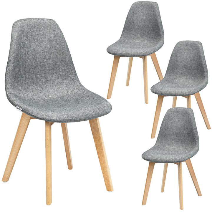 Set of 4 Dining Chair Fabric Cushion Seat Modern Mid Century W/Wood Legs Grey Image 1