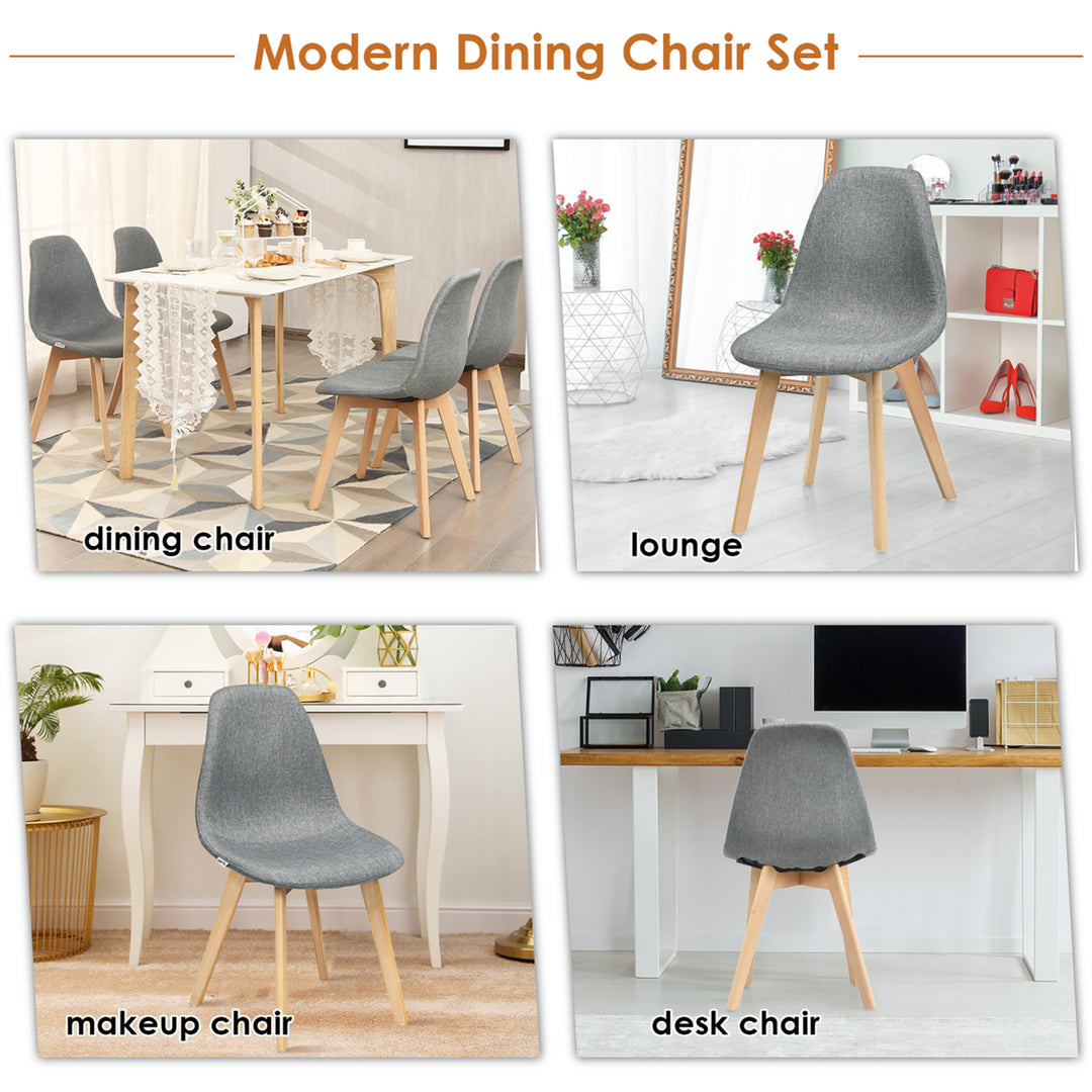 Set of 4 Dining Chair Fabric Cushion Seat Modern Mid Century W/Wood Legs Grey Image 5