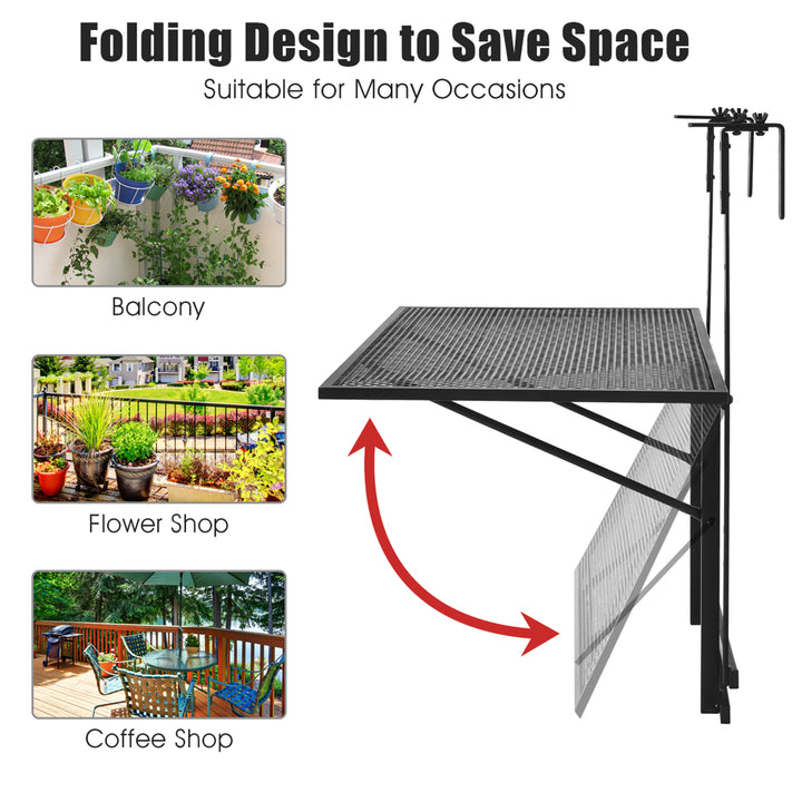 Folding Hanging Table Adjustable Balcony Railing Table Patio Deck Black Image 7