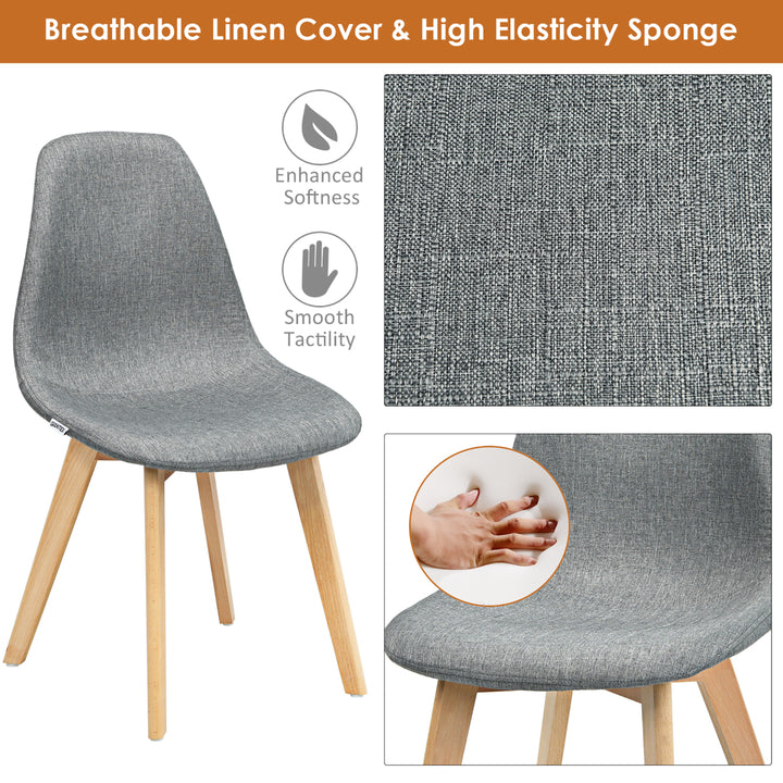 Set of 4 Dining Chair Fabric Cushion Seat Modern Mid Century W/Wood Legs Grey Image 6